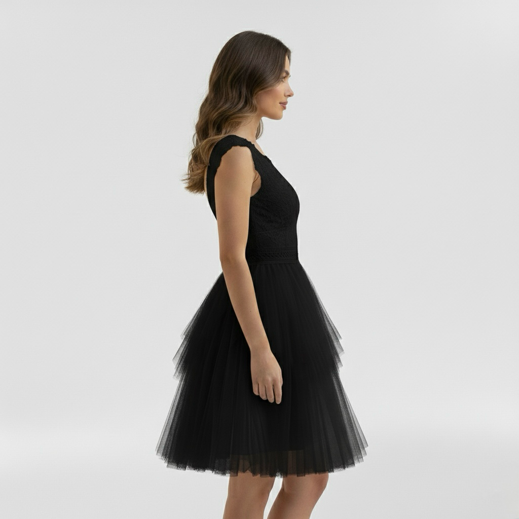 Vestido mini de tul con escote en V para mujer fiestas