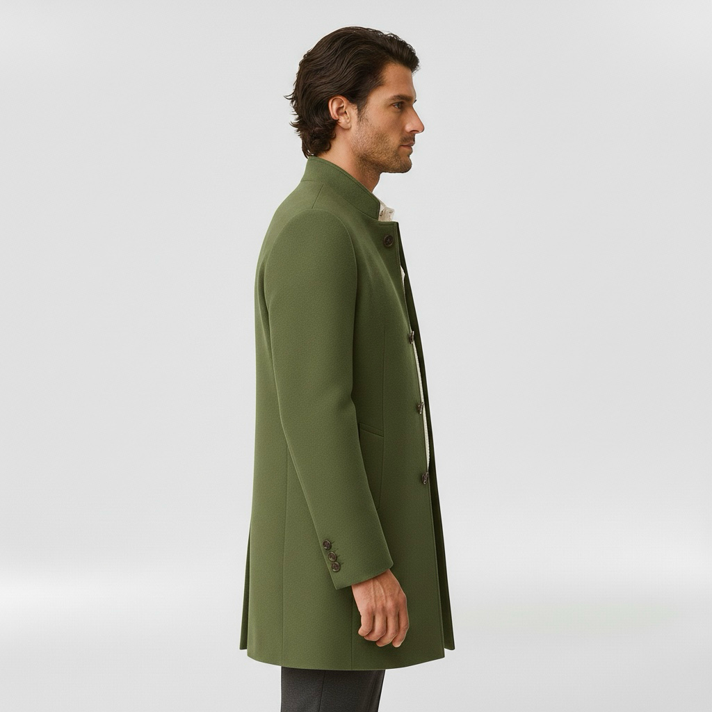 Men's coat with single front button fastening for winter