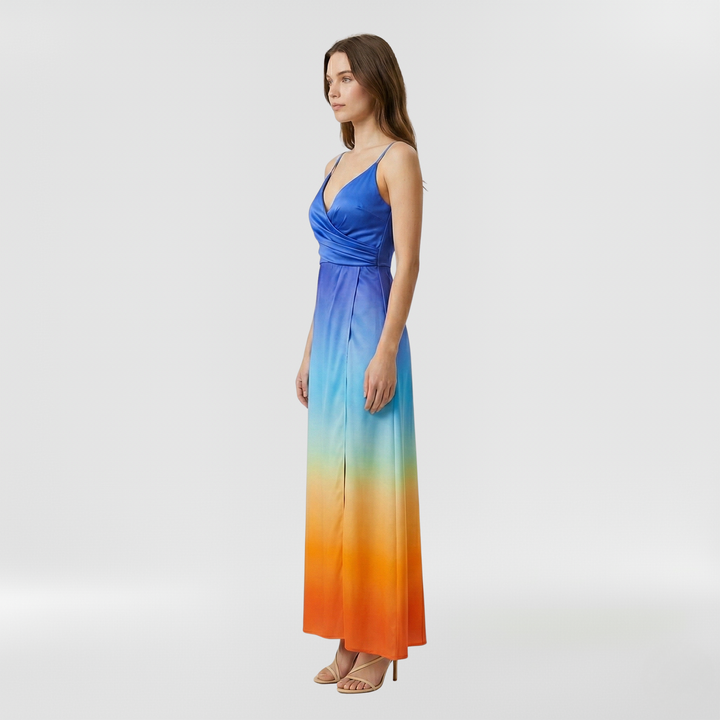 Abito lungo con spacco laterale e bretelle per donna