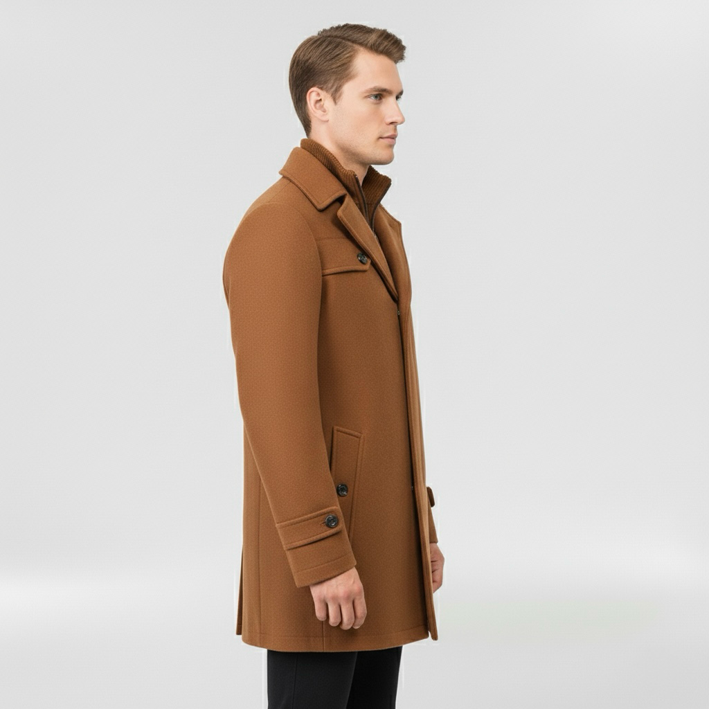 Cappotto medio lungo da uomo con bottoni per inverno elegante