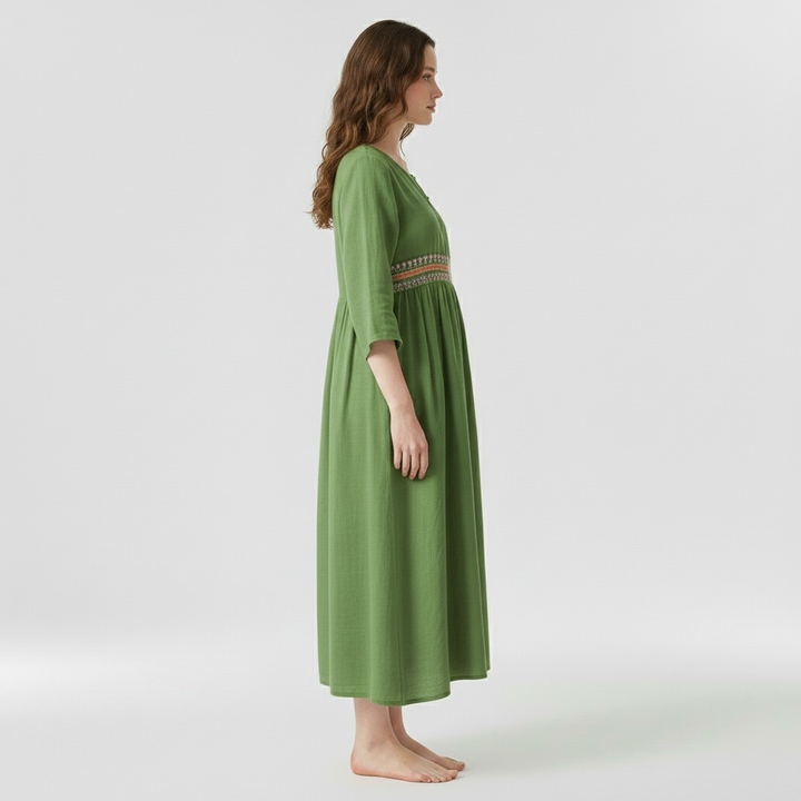 Vestido midi holgado para mujer con cinturón y manga corta