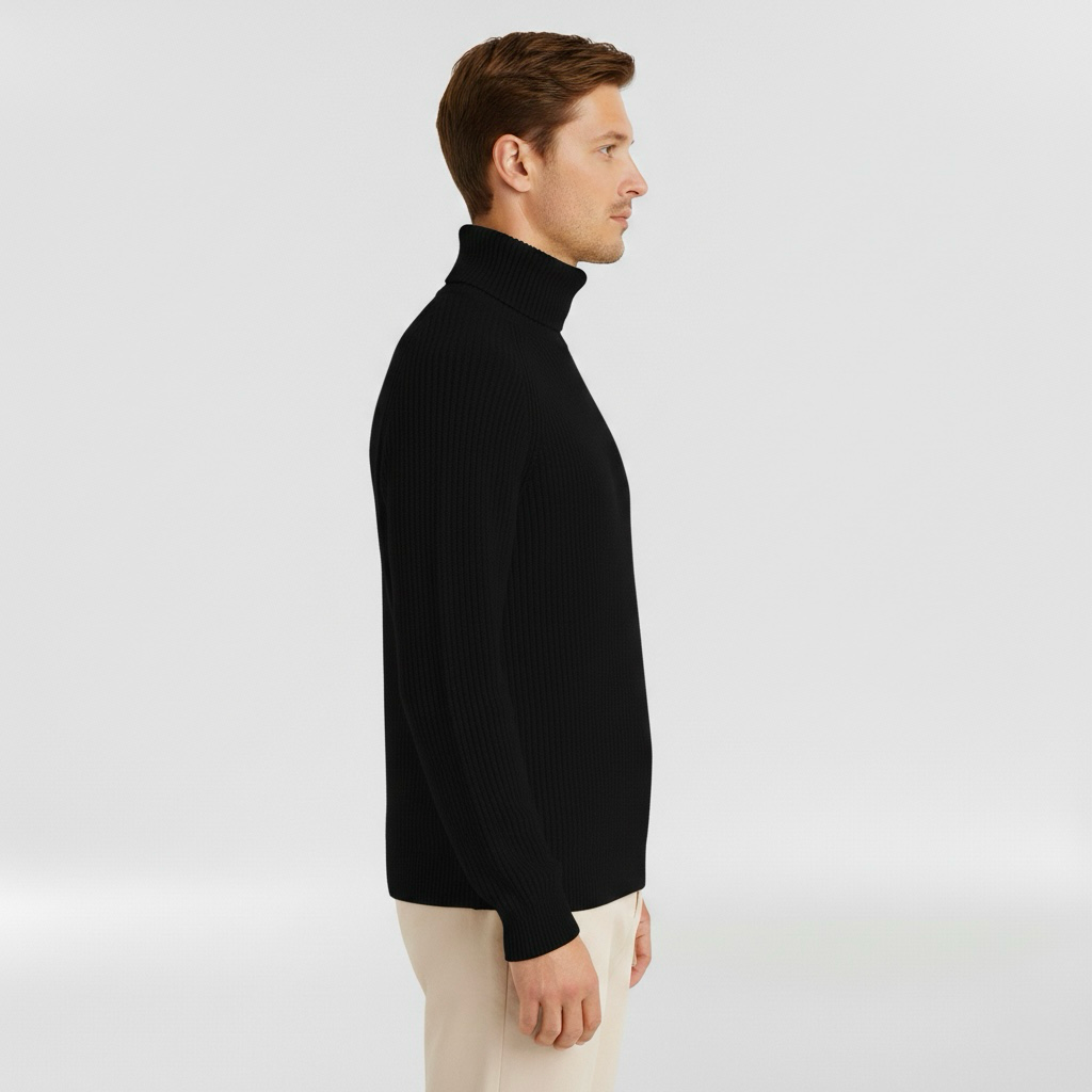 Pánský svetr s vysokým límcem a žebrovaným vzorem pro každodenní nošení