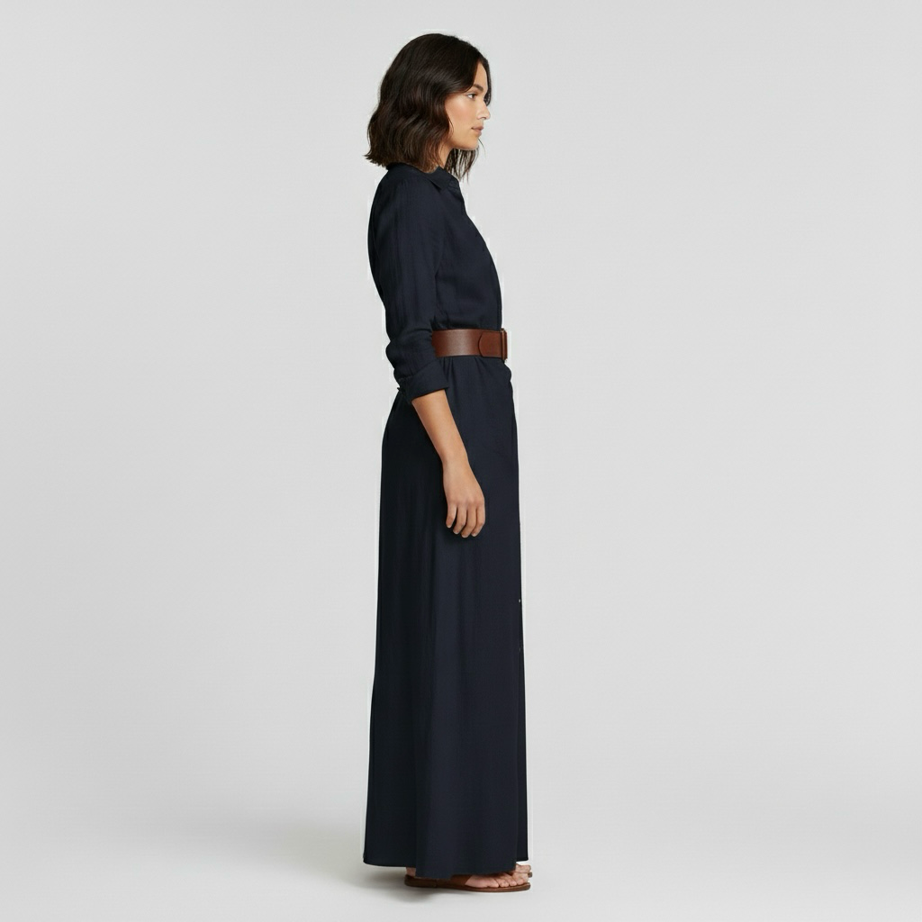 Abito lungo da donna a maniche lunghe con cintura per eventi