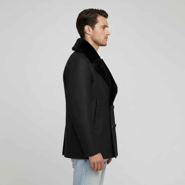 Férfi hosszú télikabát dupla soros gombolással