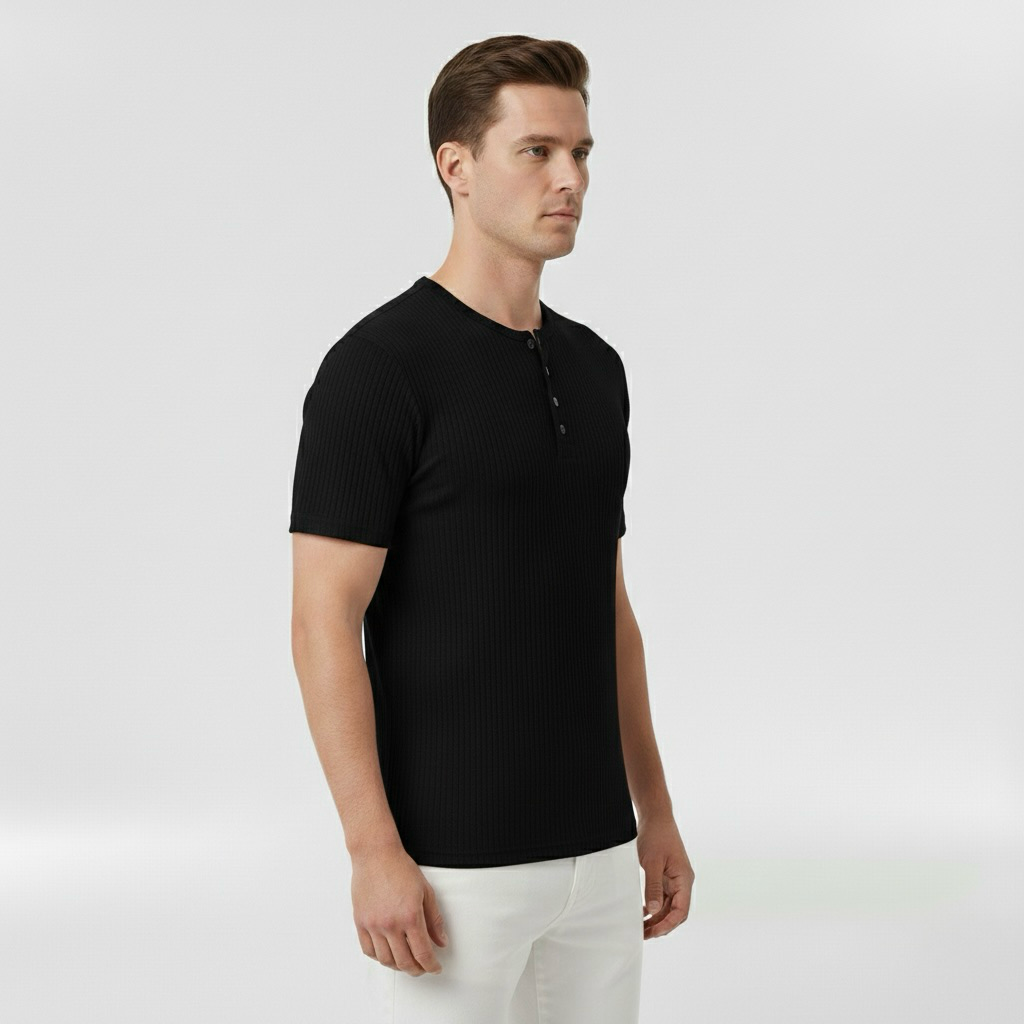 Κοντομάνικη μπλούζα Henley για άντρες με κουμπιά