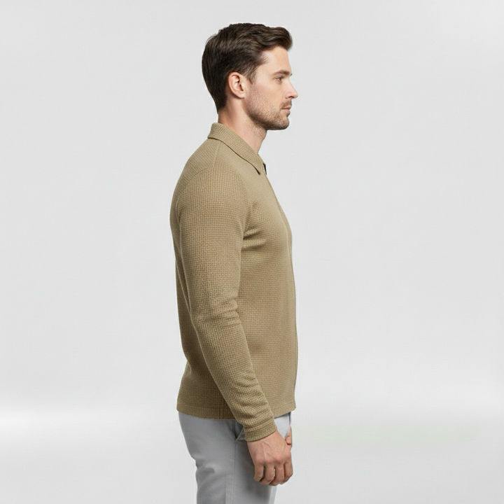 Pánský svetr na zip s vysokým límcem pro každodenní vrstvení
