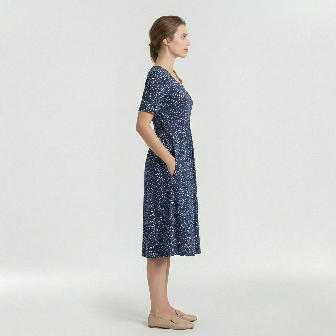 Vestido midi floral de manga corta para mujer diario