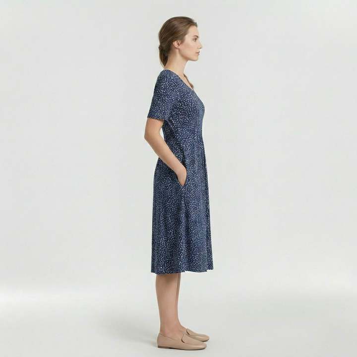 Vestido midi floral de manga corta para mujer diario