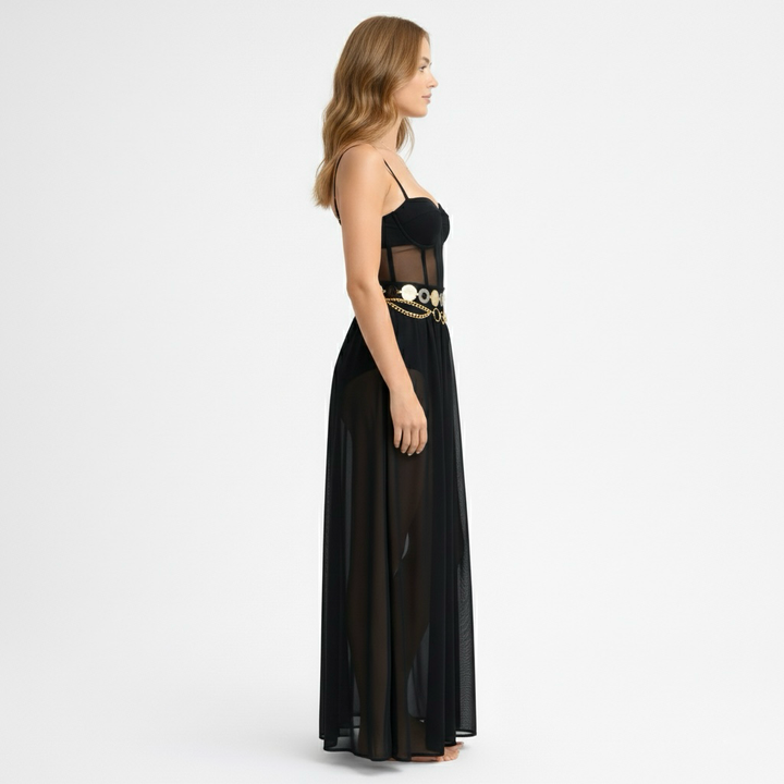 Vestido maxi transparente para mujer con diseño ligero