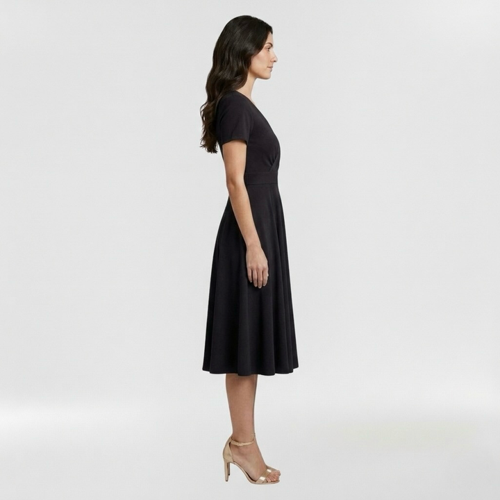 Robe midi pour femme avec décolleté en V et manches courtes