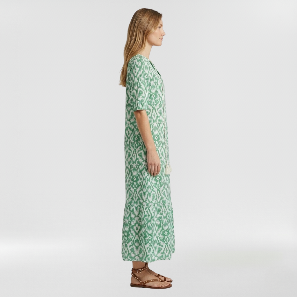 Abito lungo a fiori con maniche corte da donna