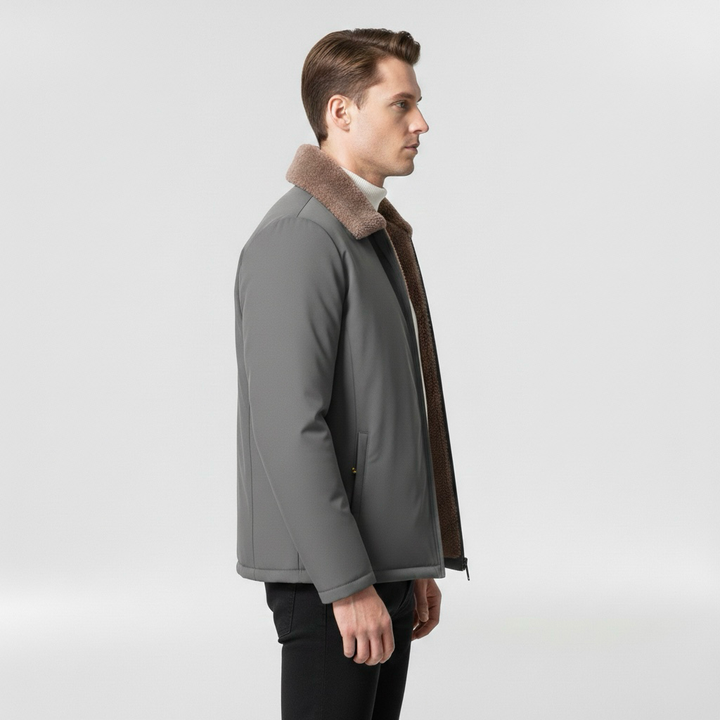 Jachetă bomber pentru bărbați cu guler contrastant, stil casual