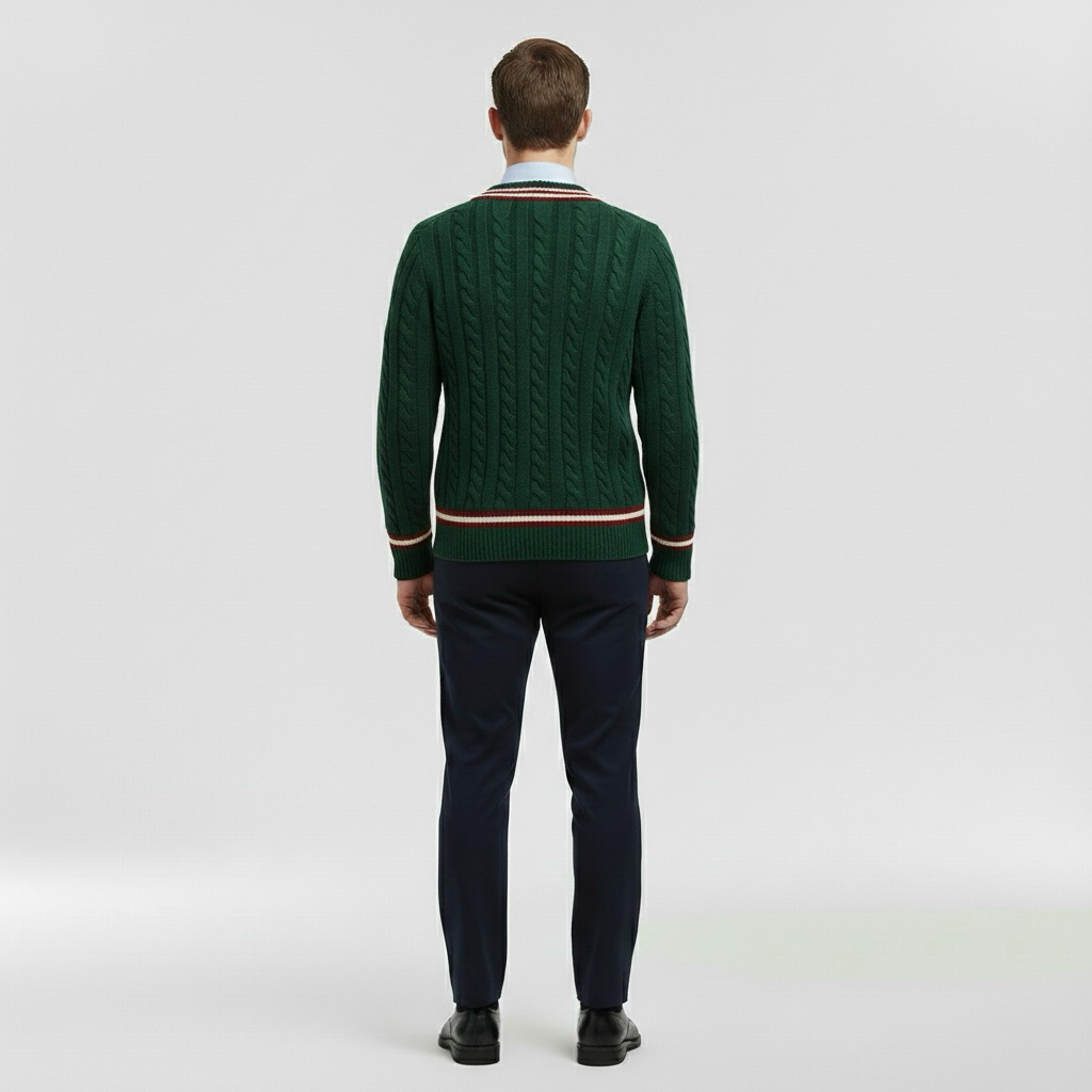 Strickpullover mit V-Ausschnitt für Herren mit kontrastierendem Rand