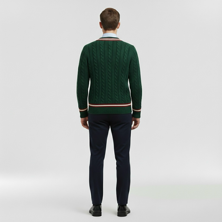 Strickpullover mit V-Ausschnitt für Herren mit kontrastierendem Rand