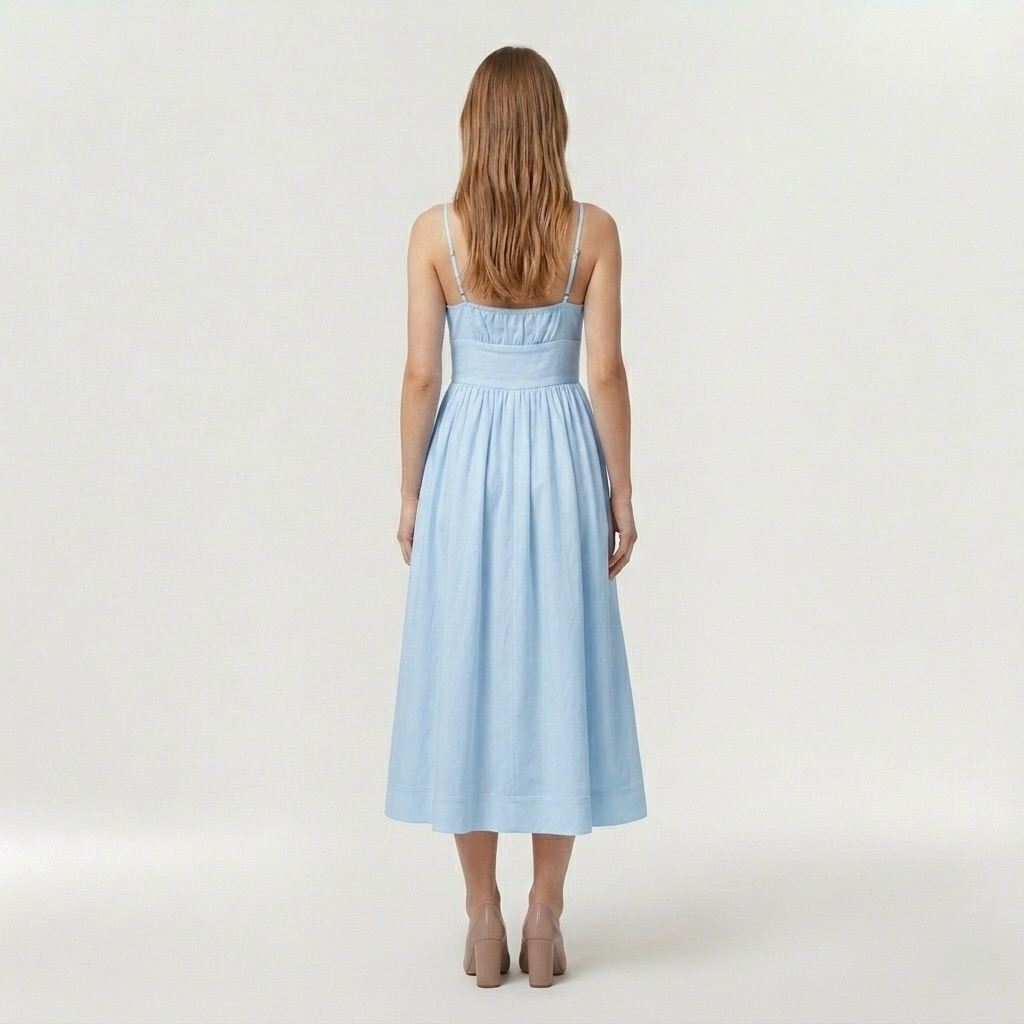 Robe midi sans manches pour femme avec fines bretelles