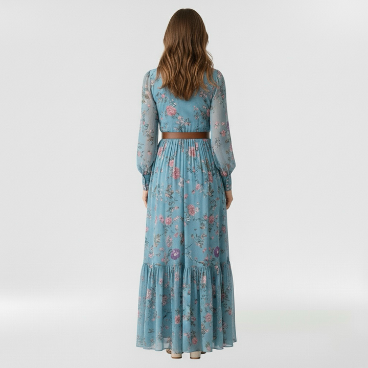 Dlouhé vzorované šaty pro ženy s volnými dlouhými rukávy