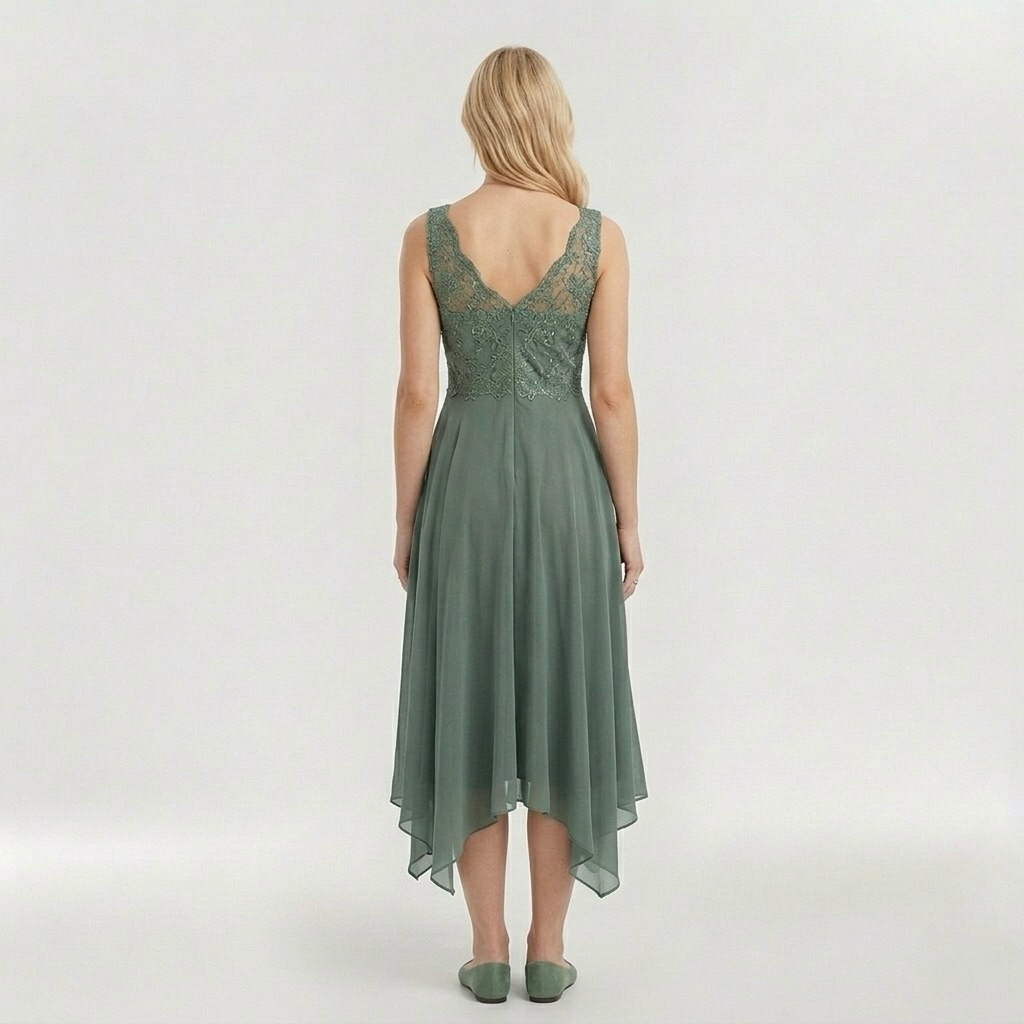 Εlegant βραδινό φόρεμα για γυναίκα με ασύμμετρη φούστα