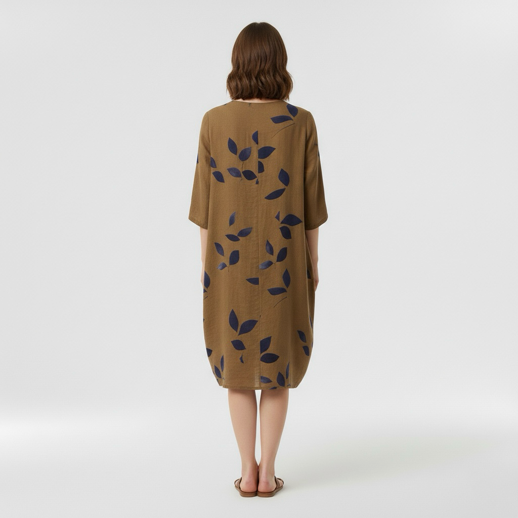 Vestido midi estampado con manga tres cuartos para mujer