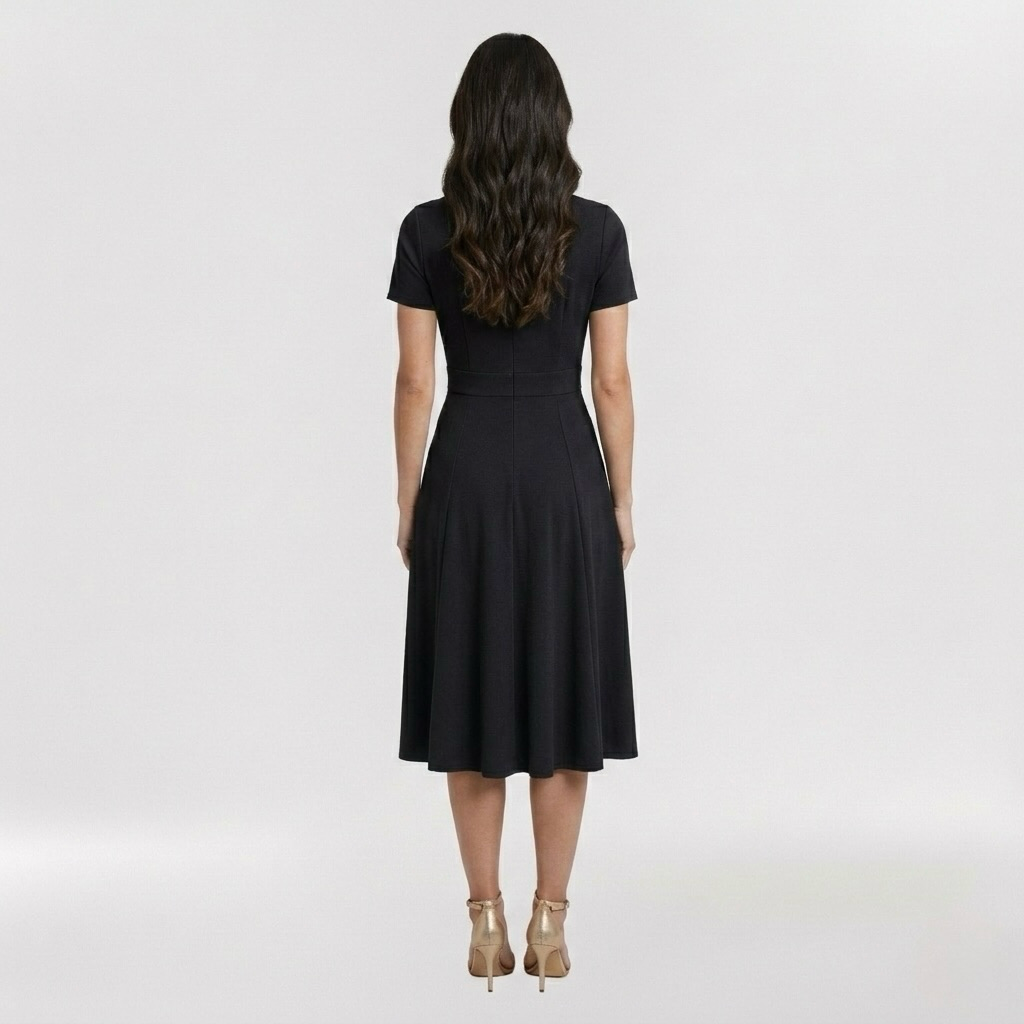 Robe midi pour femme avec décolleté en V et manches courtes