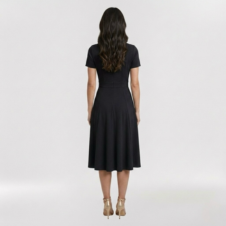 Robe midi pour femme avec décolleté en V et manches courtes