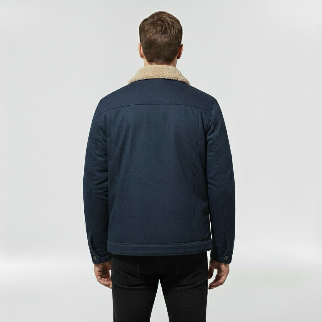 Pánská bunda s límcem z beránčí kožešiny a předním zipem pro chladné počasí