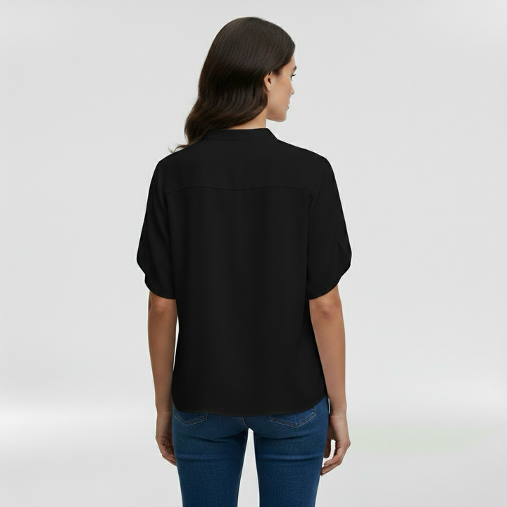 Camicia da donna con scollo a V e manica corta per uso quotidiano