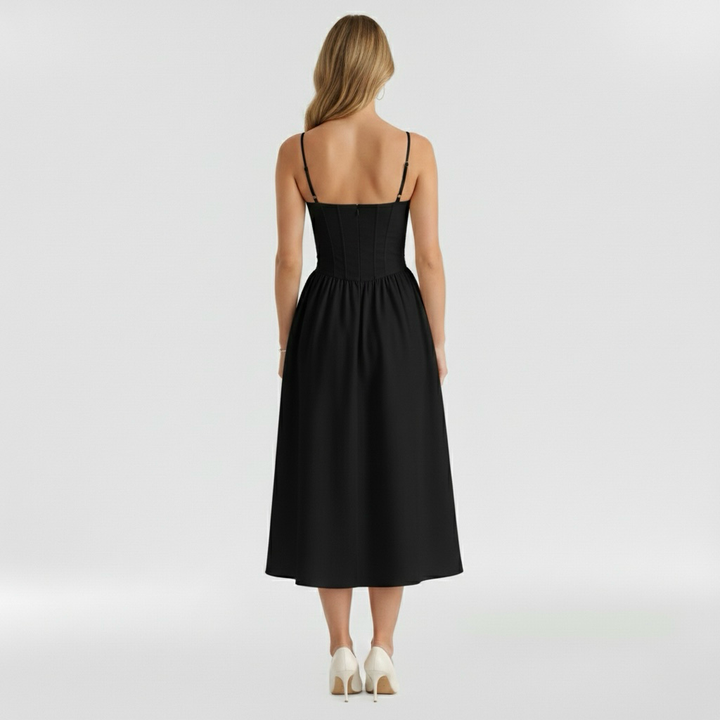 Vestito midi da donna con corpetto a corsetto a stampa floreale