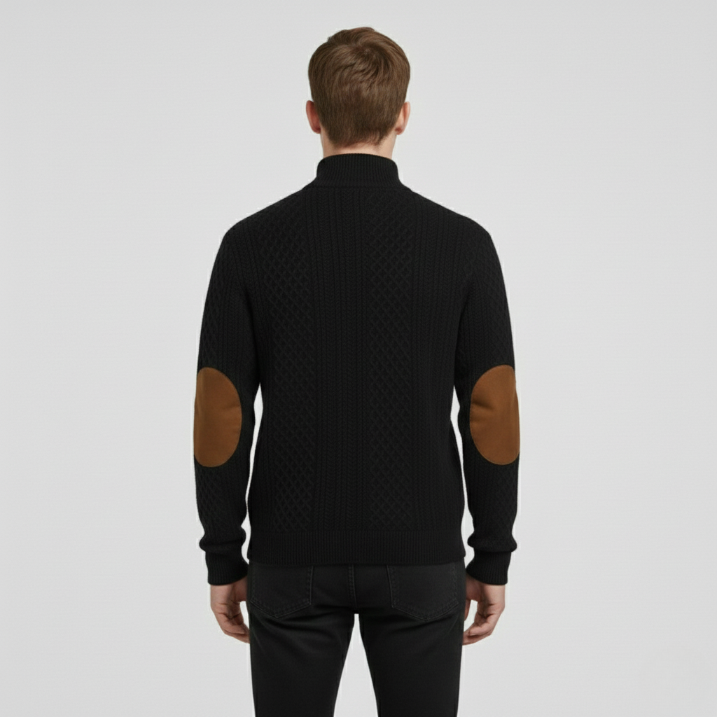 Maglione a maglia con mezza cerniera da uomo con toppe sui gomiti