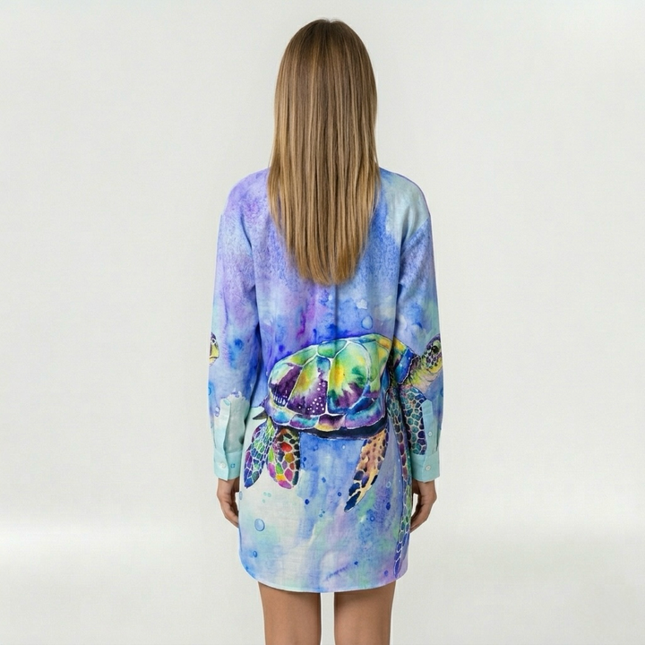 Vestido camisero estampado con mangas largas para mujer