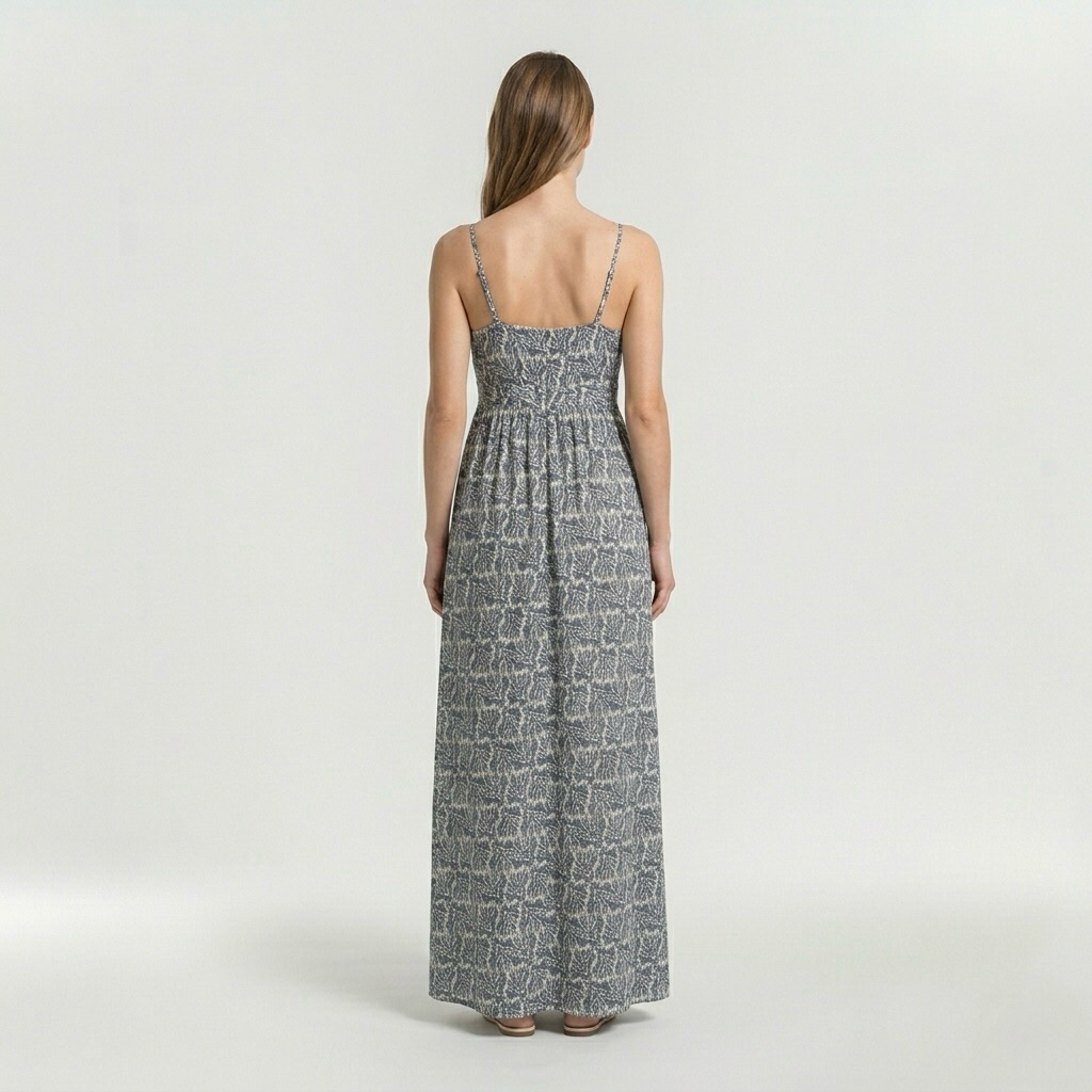 Robe longue imprimée pour femme avec fines bretelles