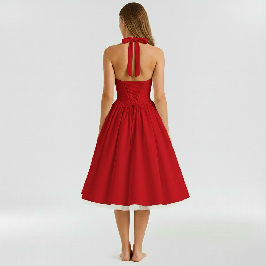 Abito midi da donna senza maniche e svasato per eventi