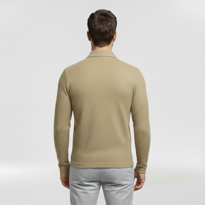 Pánský svetr na zip s vysokým límcem pro každodenní vrstvení