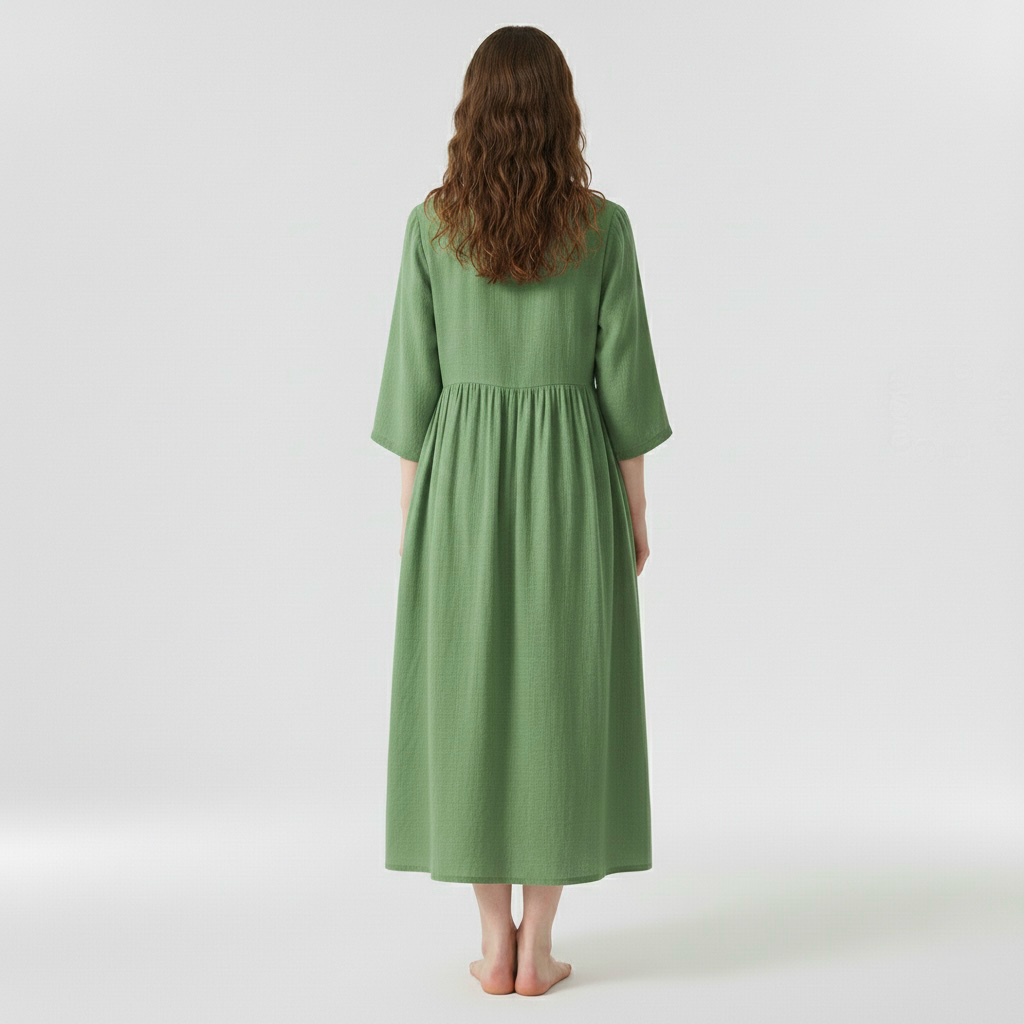 Vestido midi holgado para mujer con cinturón y manga corta