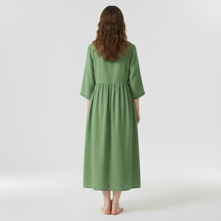 Vestido midi holgado para mujer con cinturón y manga corta