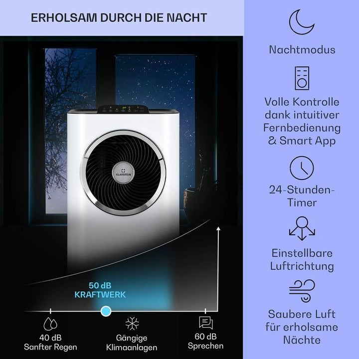 Klarstein Mobile Klimaanlage mit Abluftschlauch, 5-in-1 Klimagerät, Ventilator, Luftentfeuchter, Luftreiniger & Nachtmodus, App-Steuerung, Kleine & Portable, für Wohnung & Büro, 12000 BTU