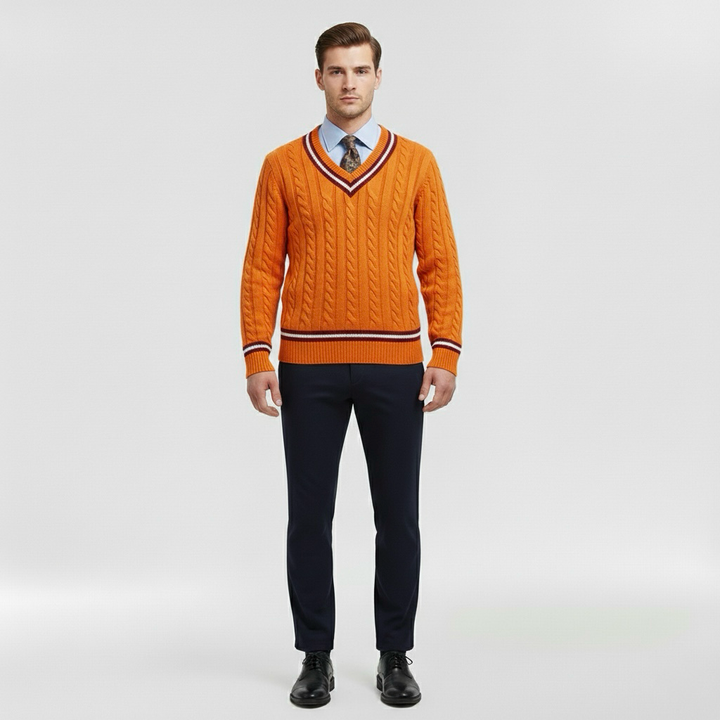 Strickpullover mit V-Ausschnitt für Herren mit kontrastierendem Rand