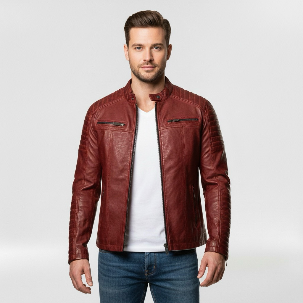 Pánská kožená bunda se zapínáním na zip pro každodenní běžné nošení