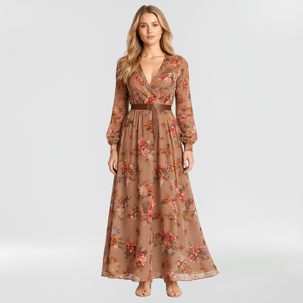 Dlouhé vzorované šaty pro ženy s volnými dlouhými rukávy