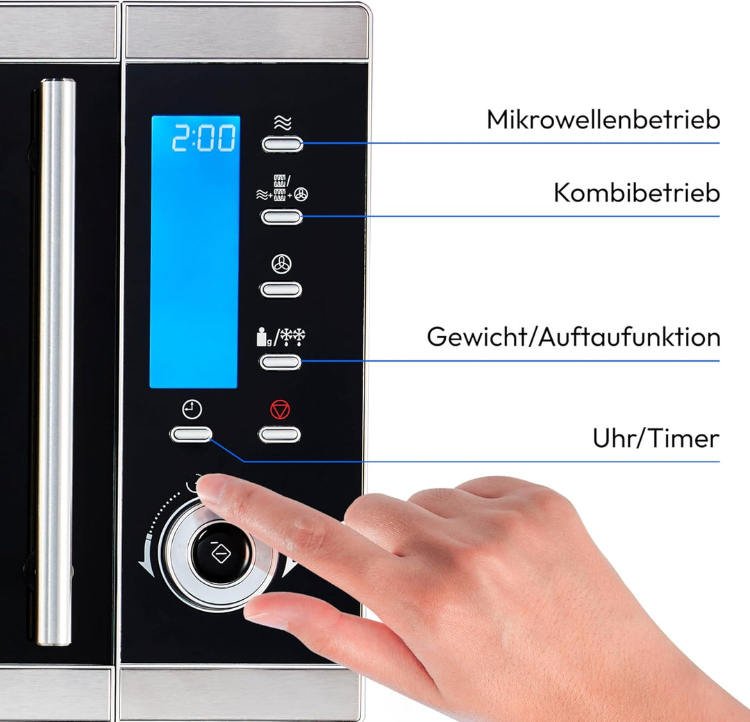MEDION MD 15501 4 in 1 Mikrowelle mit Grill (25 Liter, 900 Watt, 1100 Watt Grill, 2500 Watt Heißluft, 10 Automatik-Programme) silber