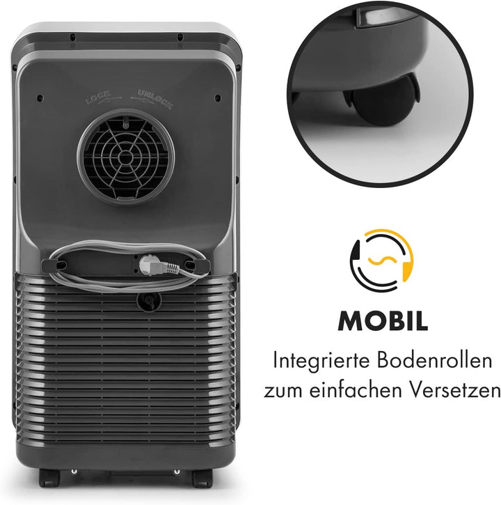 Klarstein Mobile Klimaanlage mit Abluftschlauch, 4-in-1 Klimagerät mit Ventilator, Luftentfeuchter & Nachtmodus, Kleine & Portable Klimaanlage für Wohnung & Büro, App-Steuerung, 12000 BTU