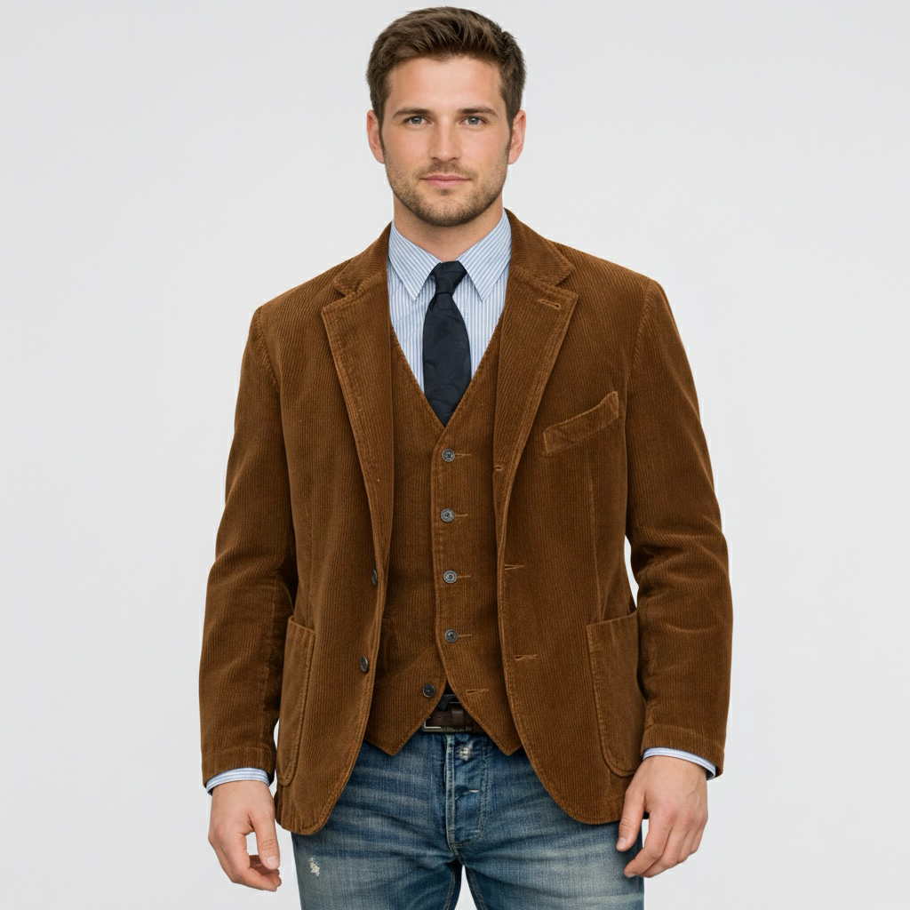 Sacou bărbați din catifea cu rever și nasturi