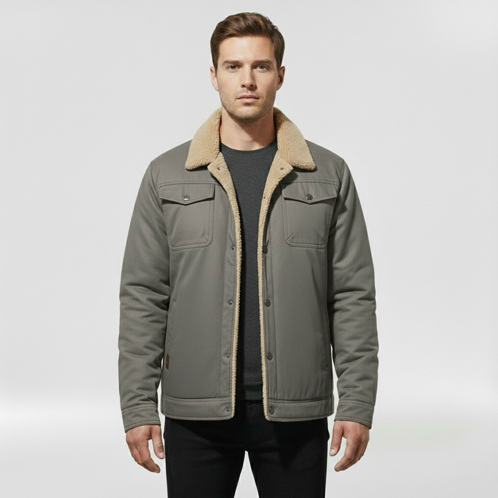Pánská bunda s límcem z beránčí kožešiny a předním zipem pro chladné počasí