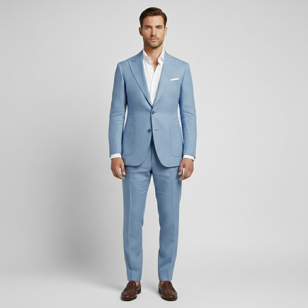 Costume en lin 2 pièces pour homme avec veste croisée pour mariages