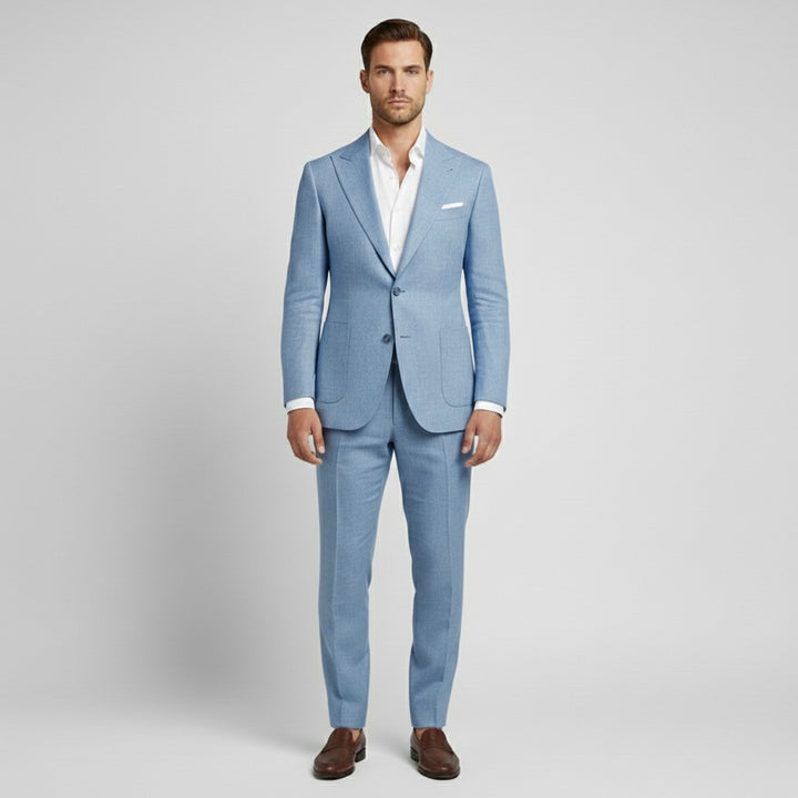 Costume en lin 2 pièces pour homme avec veste croisée pour mariages
