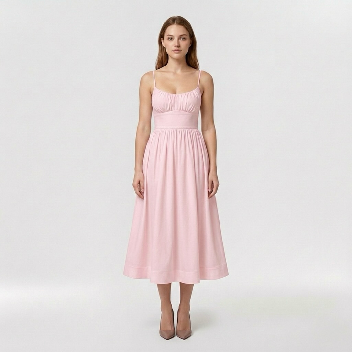 Robe midi sans manches pour femme avec fines bretelles