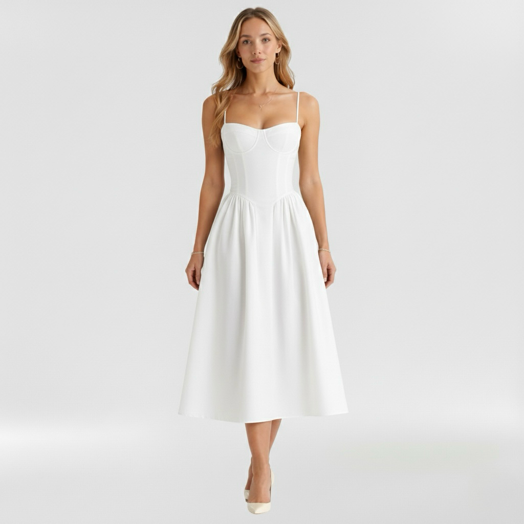 Vestito midi da donna con corpetto a corsetto a stampa floreale