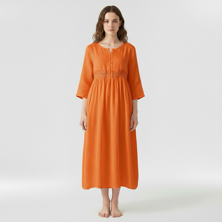 Vestido midi holgado para mujer con cinturón y manga corta