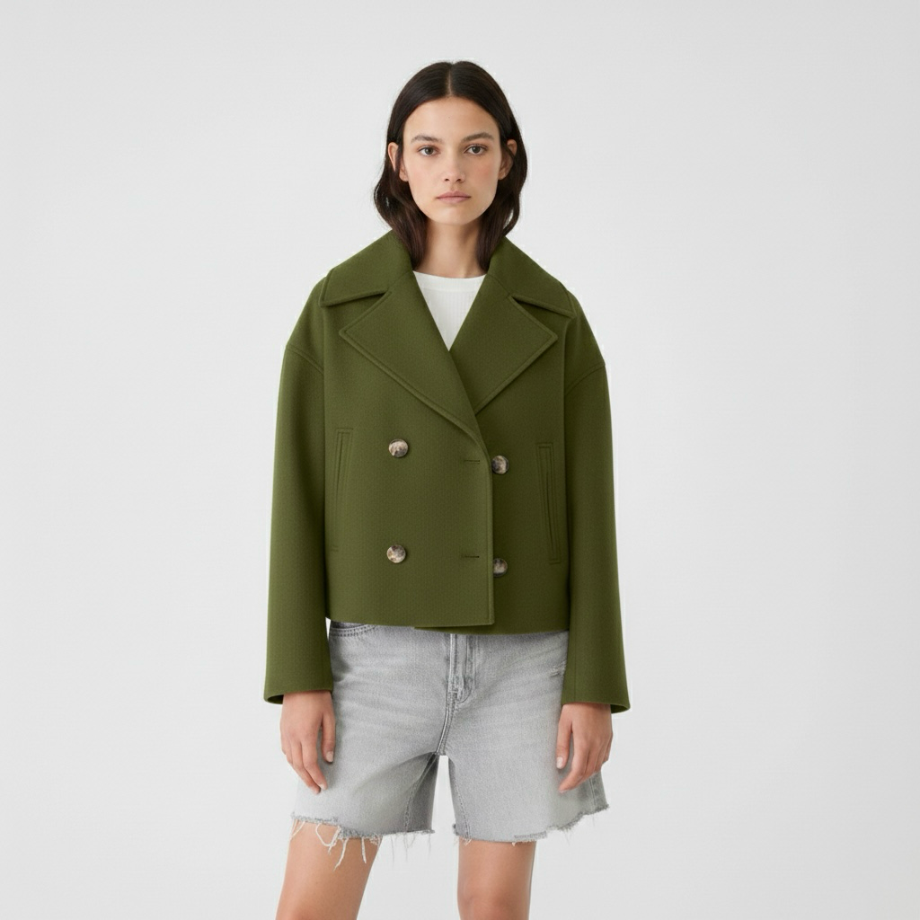 Cappotto lungo da donna con doppia abbottonatura frontale per l'inverno