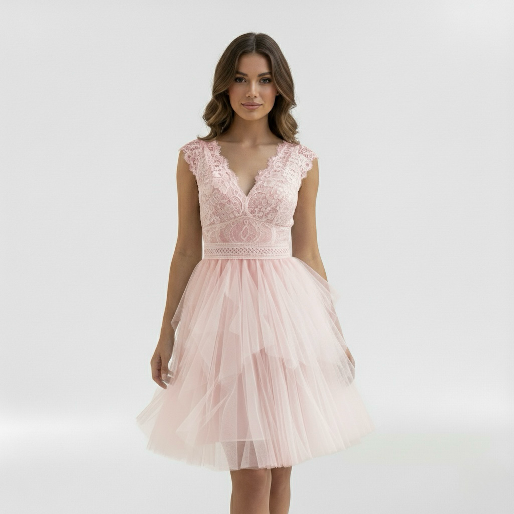 Vestido mini de tul con escote en V para mujer fiestas