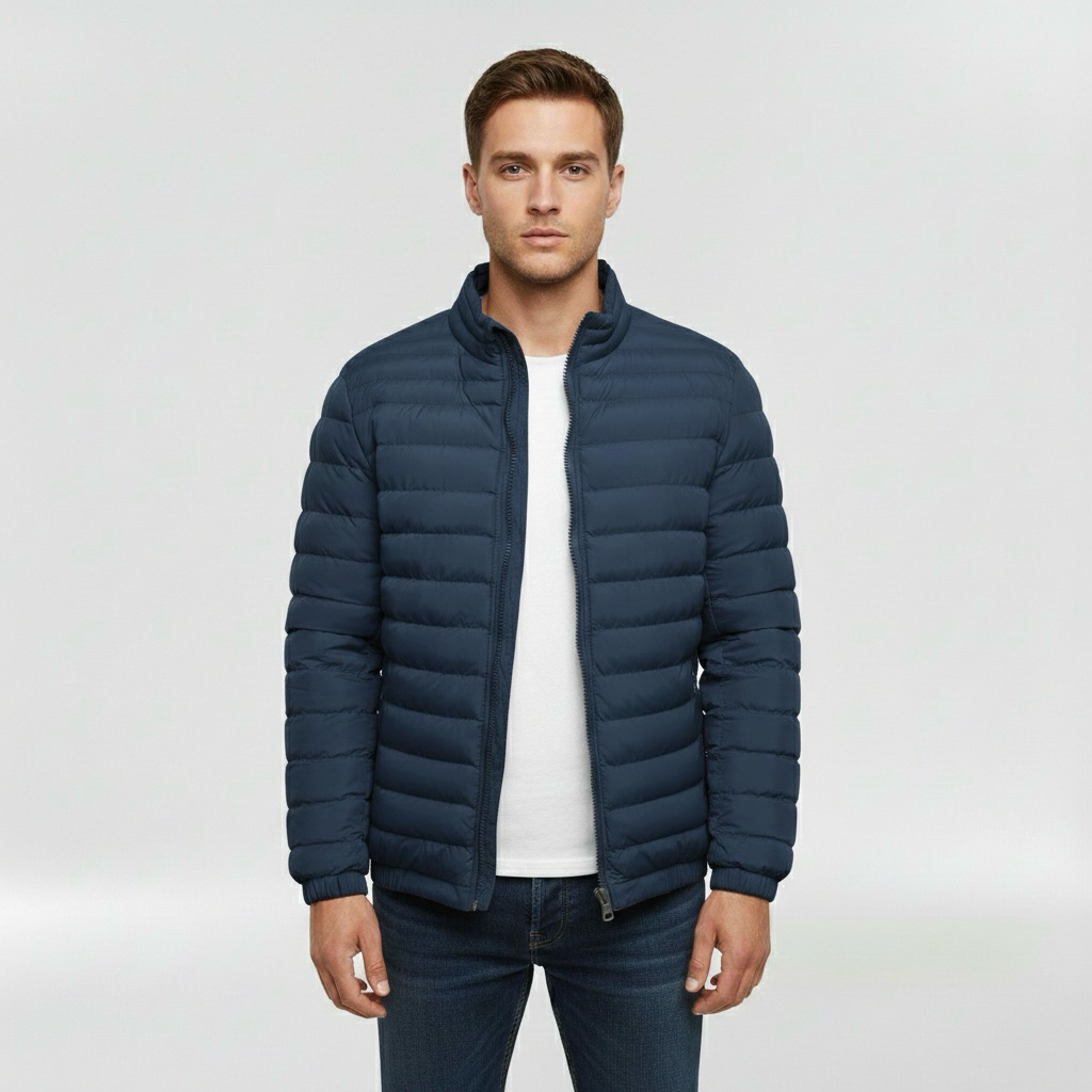 Geacă matlasată ușoară pentru bărbați cu guler înalt pentru iarnă